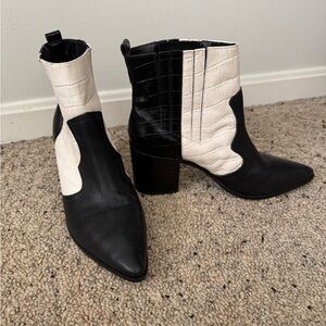 Kaanas Black and Cream Ankle Boots